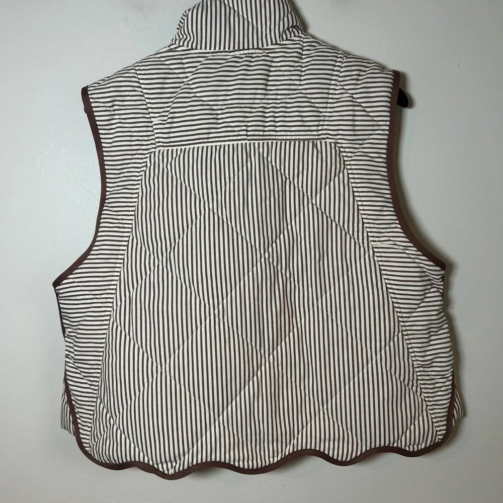 Entro‎ Quilted Striped Vest Women's Brown White Collar Snap Front Size L - Picture 3 of 4